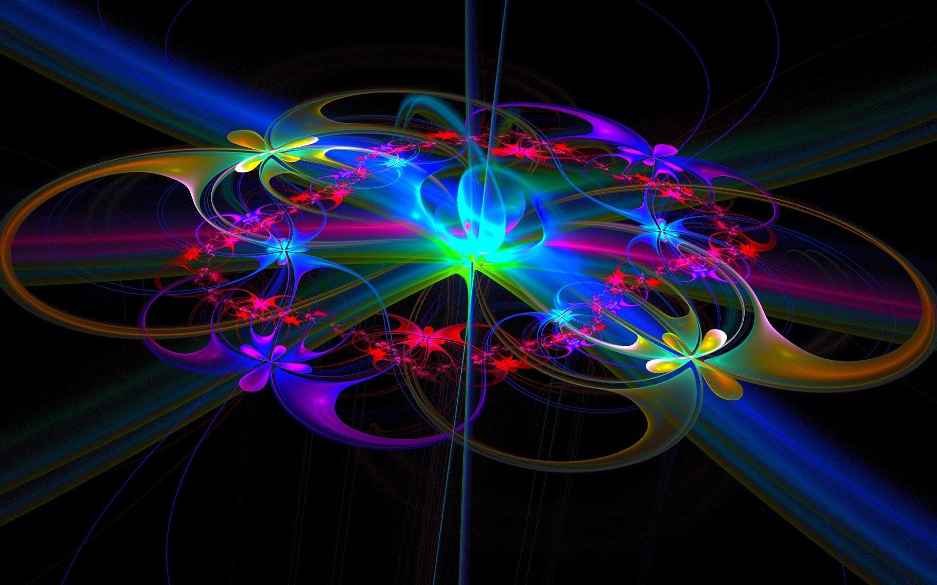 Fraktal, Lichtexplosion, Bunt, Schwarzer Hintergrund, Abstrakt, Full HD Wallpaper