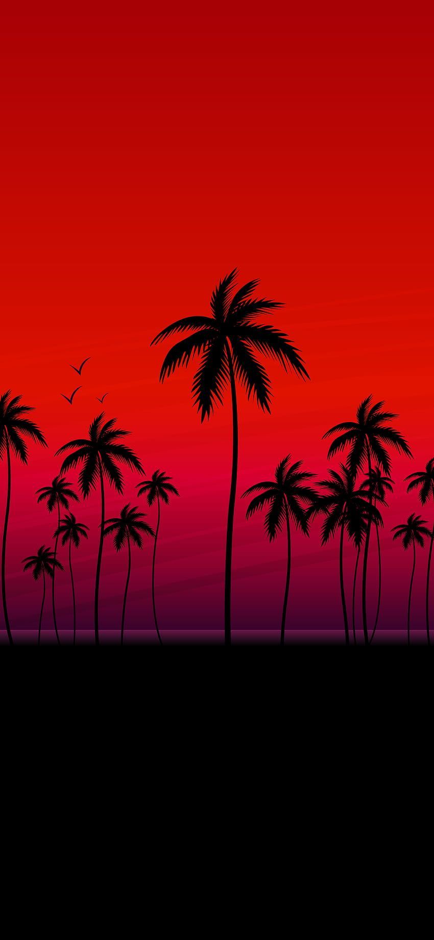 Palmen, Silhouette, Roter Himmel, Schwarz, Retro, HD, Sperrbildschirm fürs iPhone