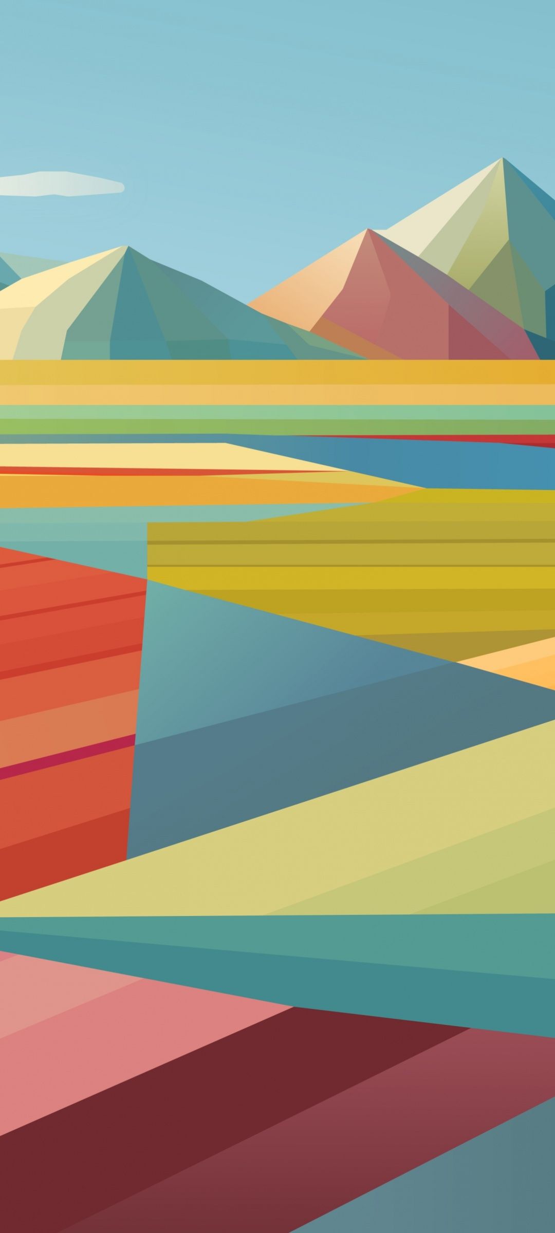 Geometrische Landschaft, Berge, Bunt, Abstrakt, Flat Design, Full HD, Handy-Hintergrundbild