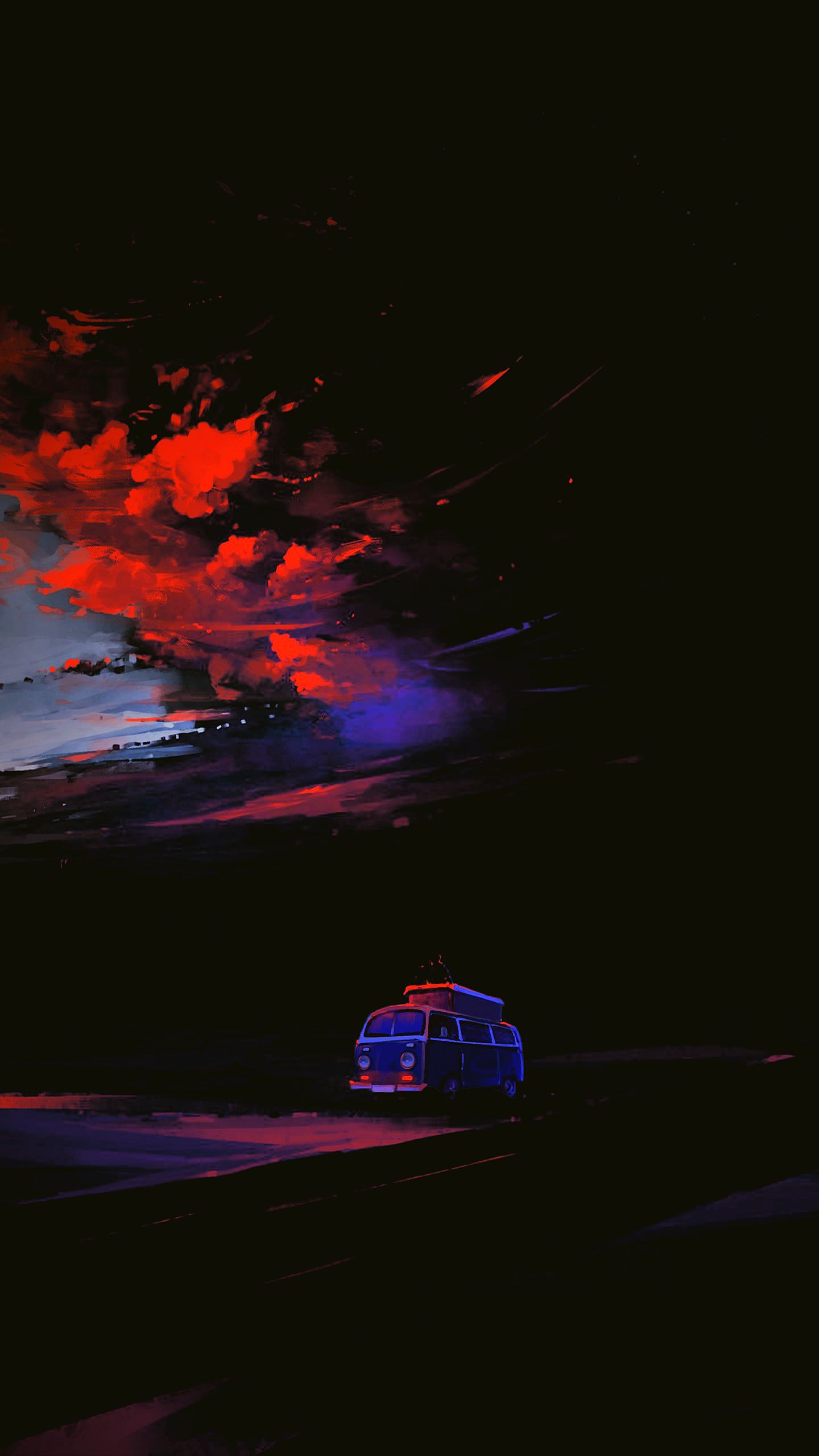 Auto, Rote Wolken, Dunkel, Abstrakt, Nacht, QHD+, Sperrbildschirm fürs iPhone