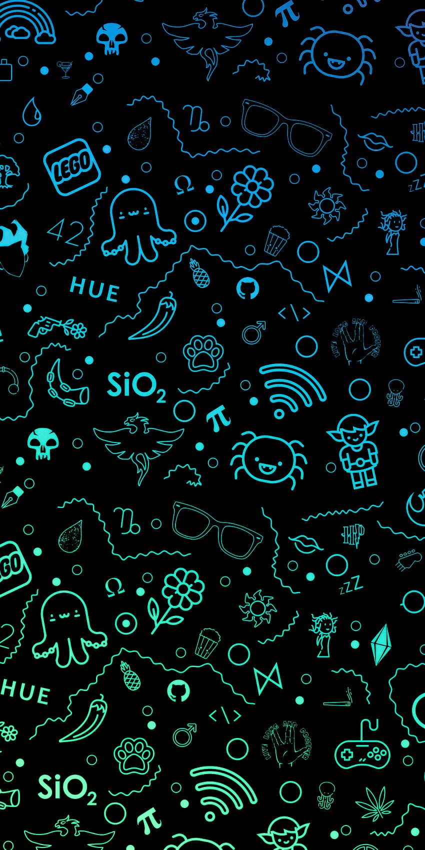 Doodles, Muster, Türkis, Schwarzer Hintergrund, Symbole, Sperrbildschirm fürs iPhone