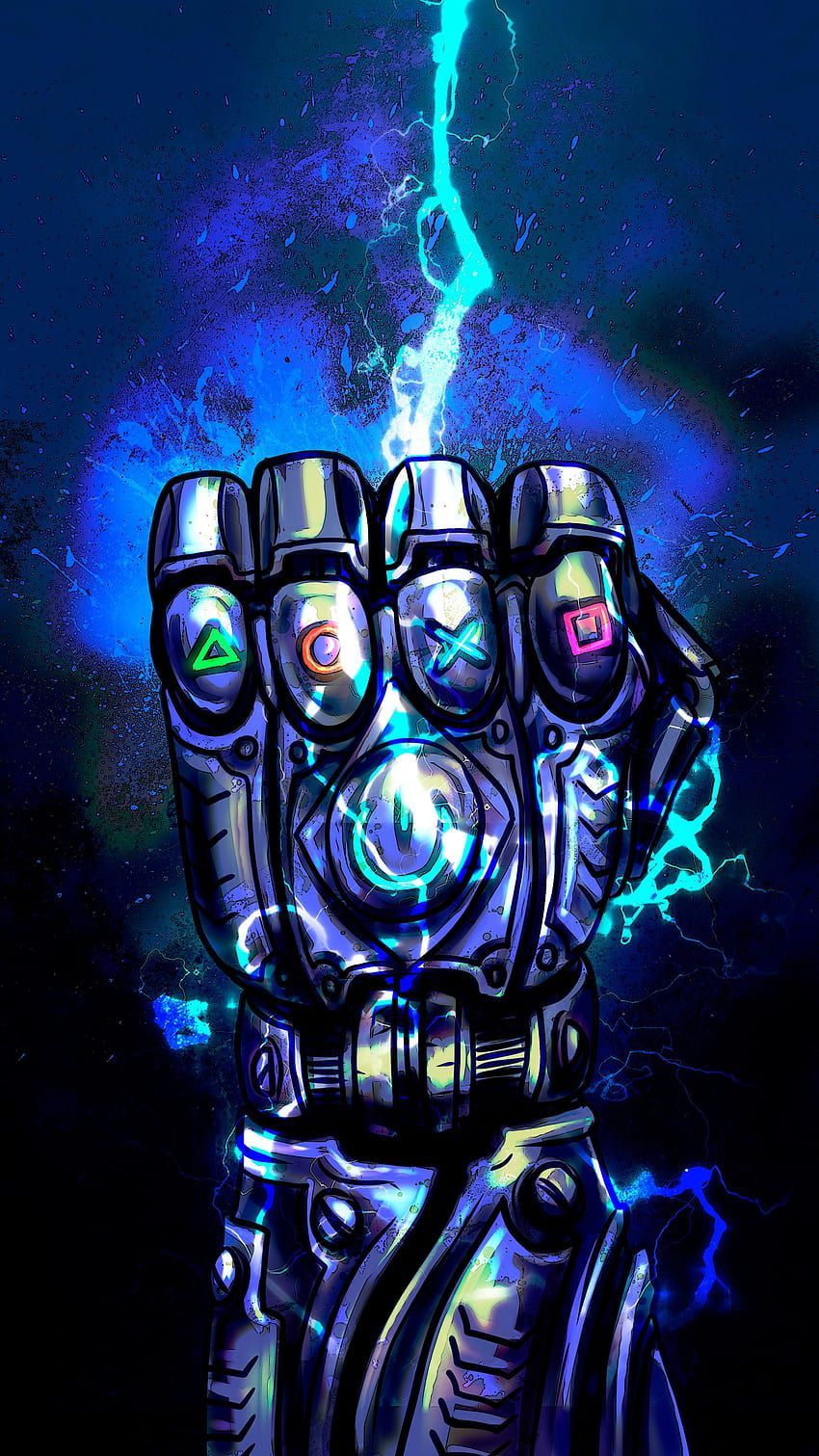 Infinity-Handschuh, Marvel, Infinity-Steine, Blitze, Blau, HD, iPhone-Hintergrundbild