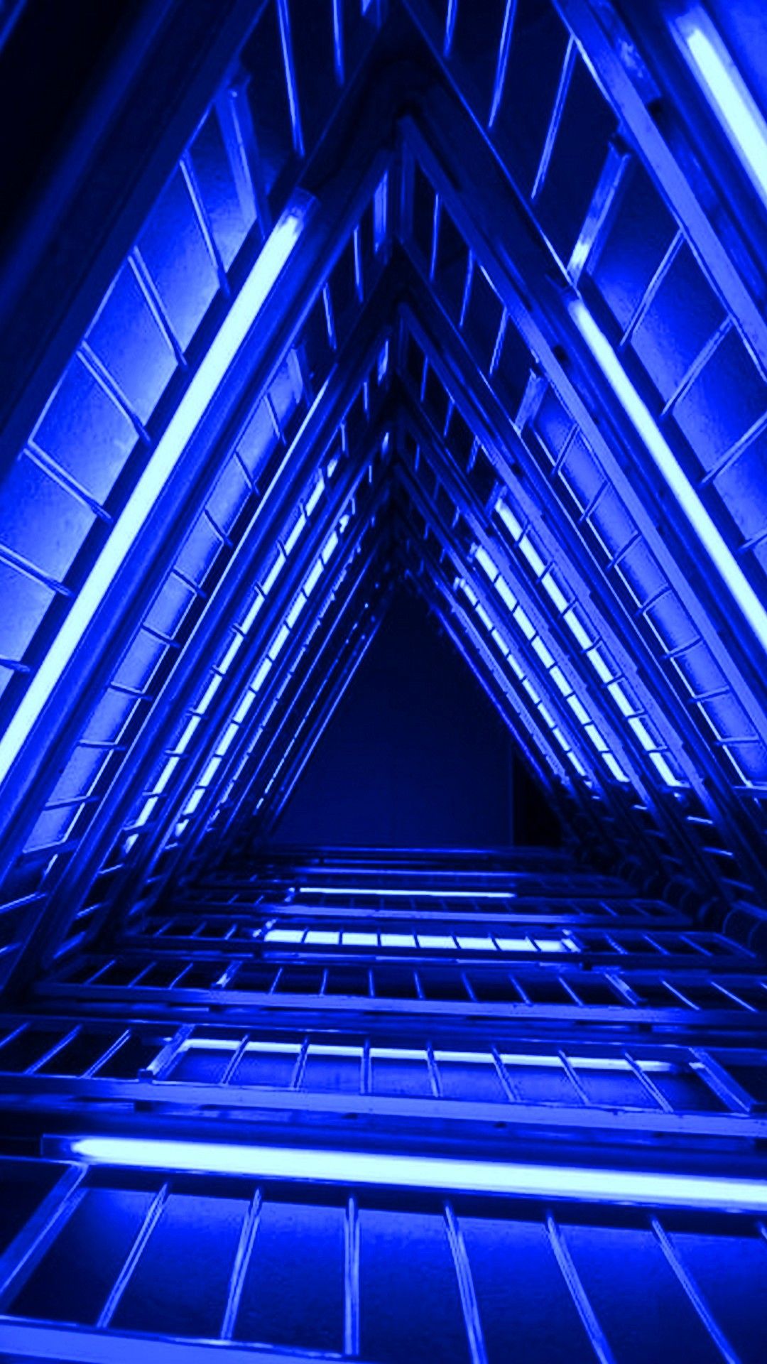 Korridor, Blau, Perspektive, Sci-Fi, Neonlicht, Full HD, Hintergrundbild fürs Handy