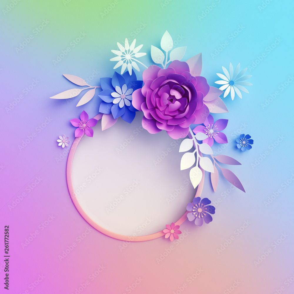 Papierblumen, Kreisrahmen, Pastellfarben, Rosa, Lila, Hintergrundbild für iPad und Tablet