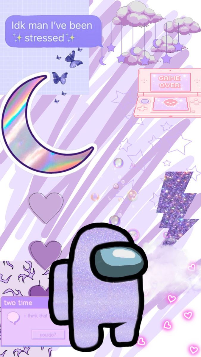 Among Us, Crewmate, Mondsichel, Lila, Pastell, Kawaii, Hintergrundbild für iPhone und Android