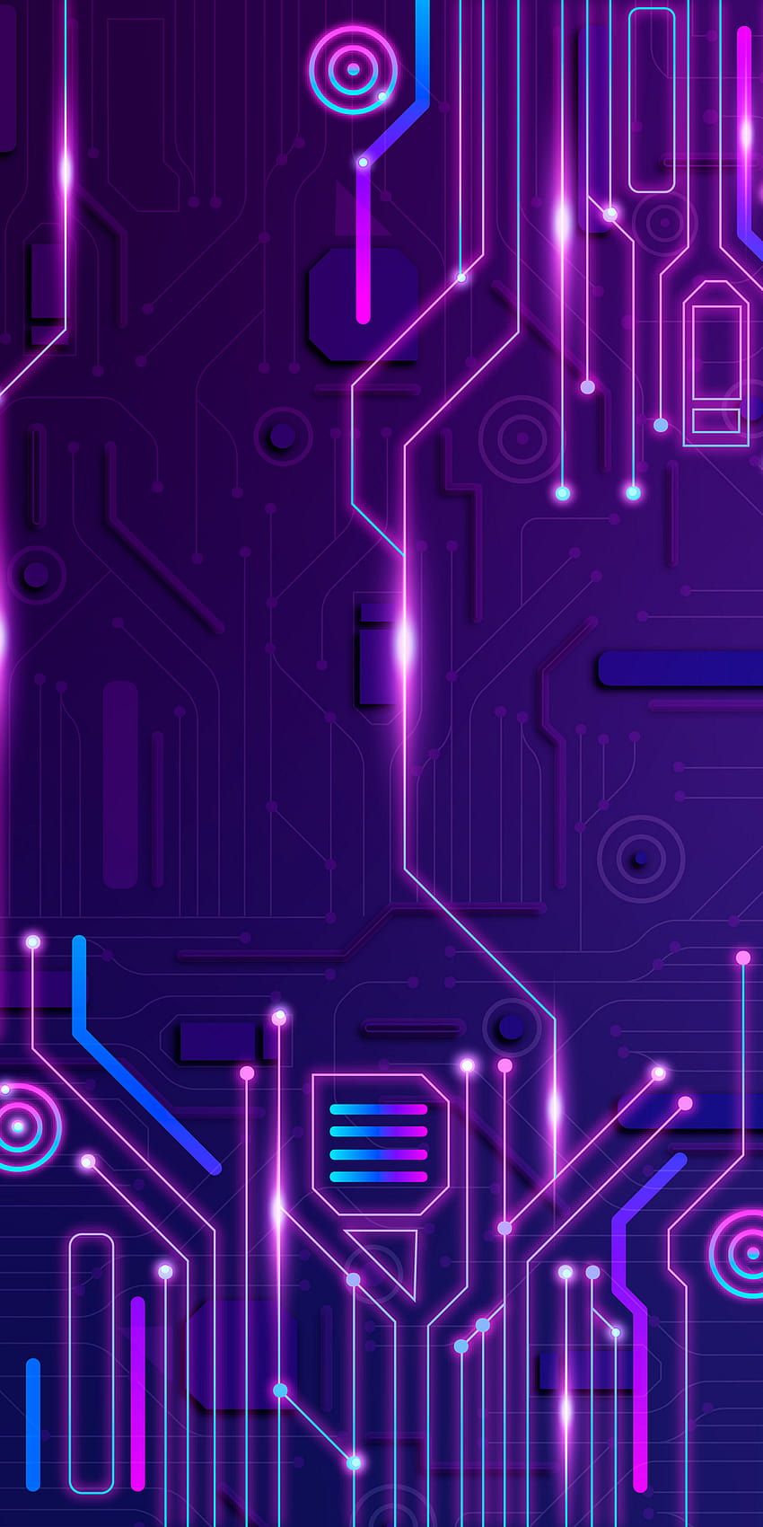 Platine, Leiterbahnen, Lila, Neon, Tech, HD, Hintergrundbild fürs Handy
