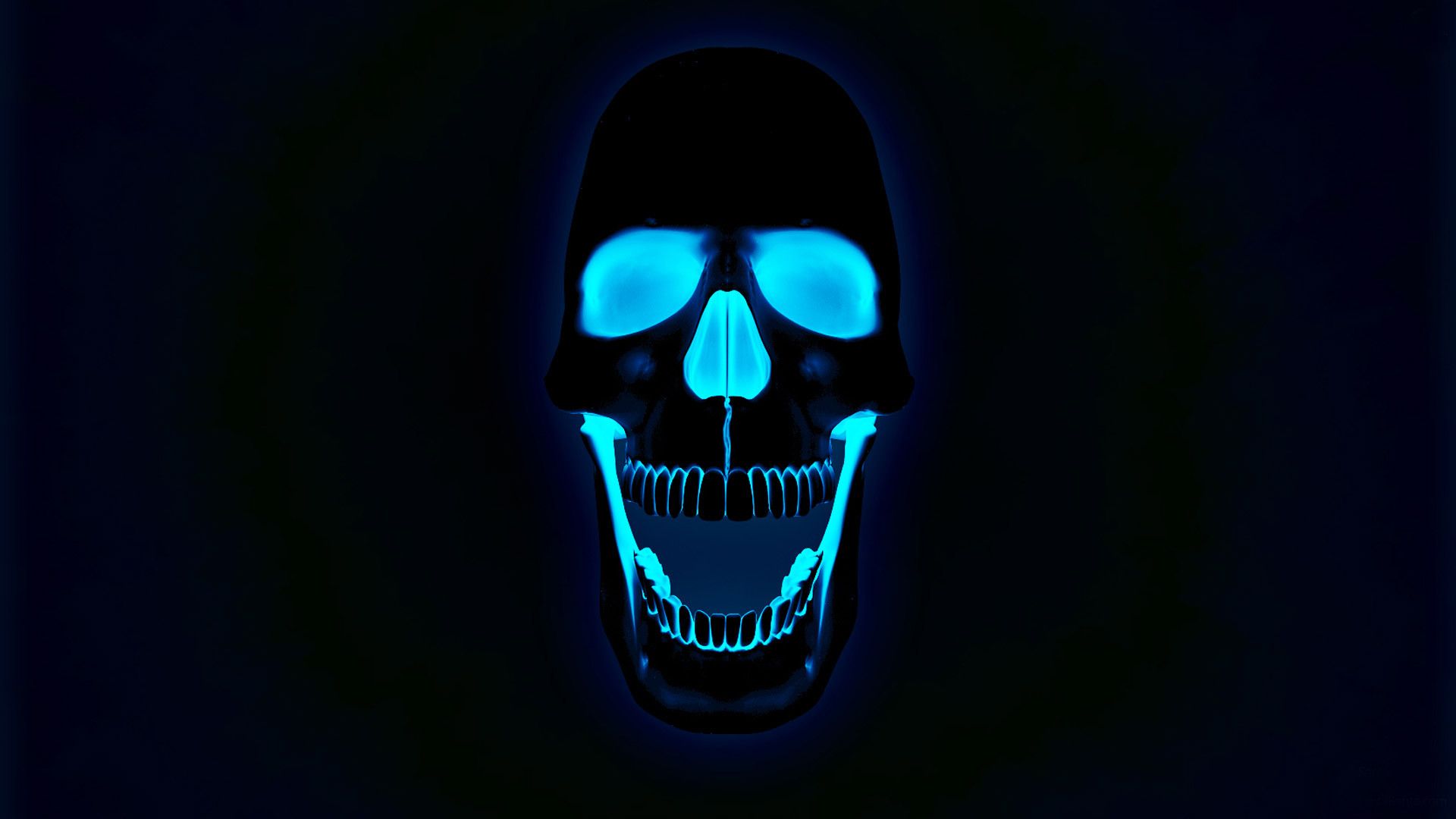 Totenkopf, Türkis, Leuchtend, Dunkelblau, Düster, 1920x1080, Full-HD-Hintergrundbild für PC