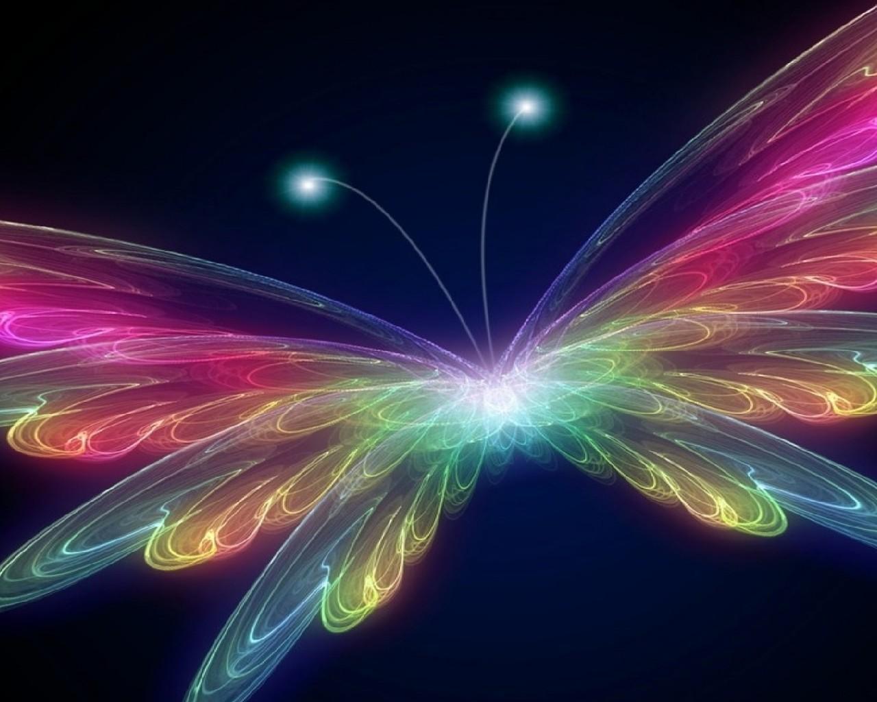 Schmetterling, Flügel, Regenbogenfarben, Leuchtend, Dunkelblau, HD, PC-Hintergrundbild