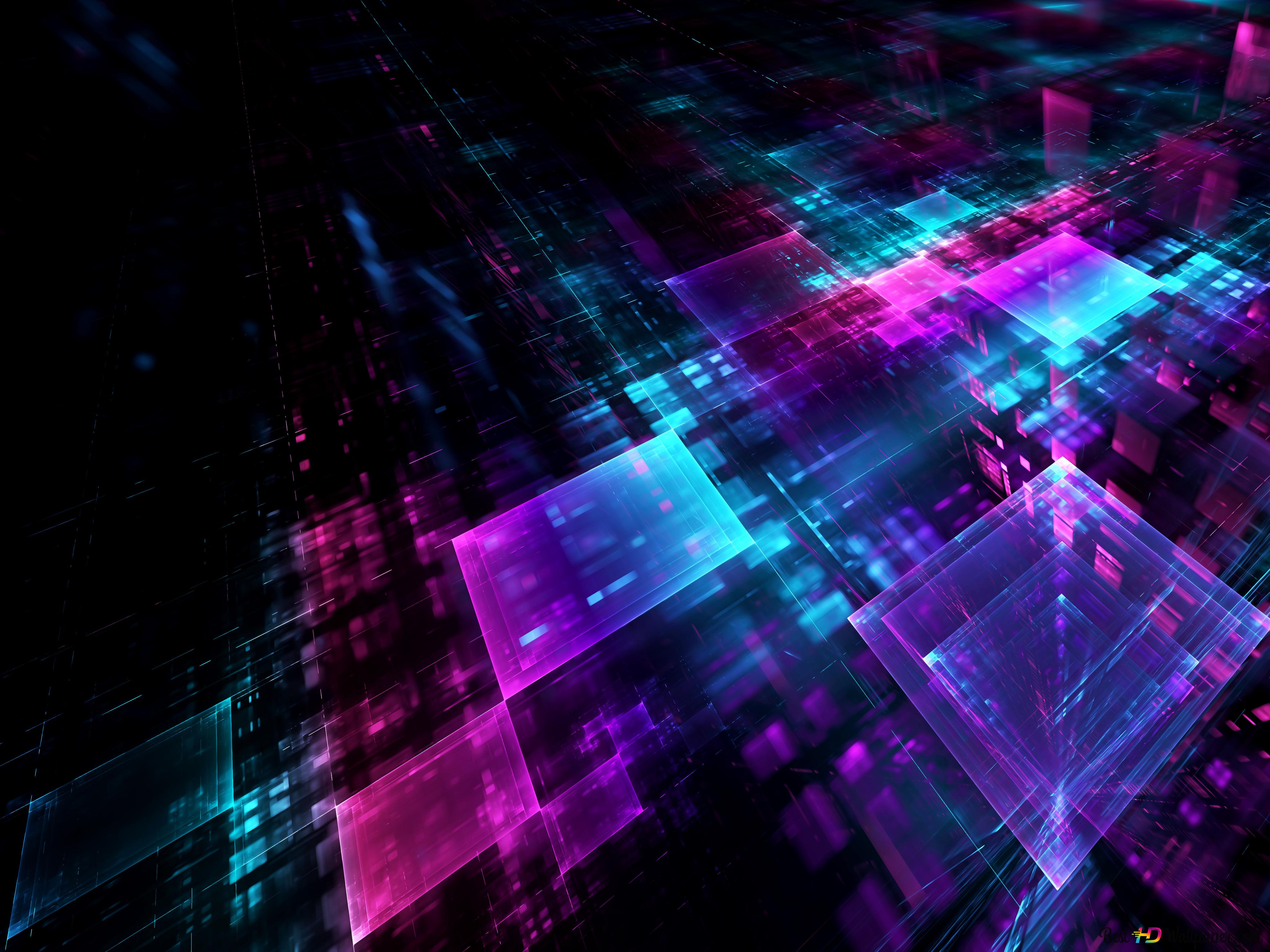 Würfel, Lila, Türkis, Glitch, Abstrakt, 4K, iPad-Hintergrundbild
