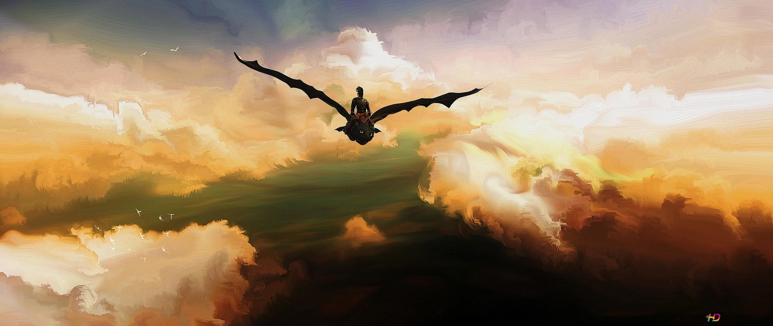 Ohnezahn, Drachenzähmen leicht gemacht, Drache, Wolken, Fliegen, 2K, Laptop-Hintergrundbild