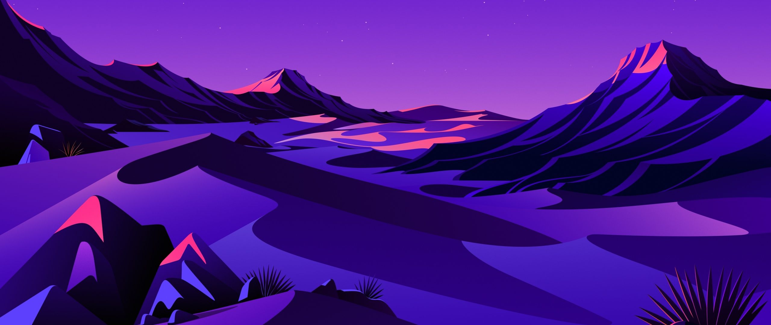 Berge, Low-Poly, Lila, Flachdesign, 2K, Hintergrundbild für den PC