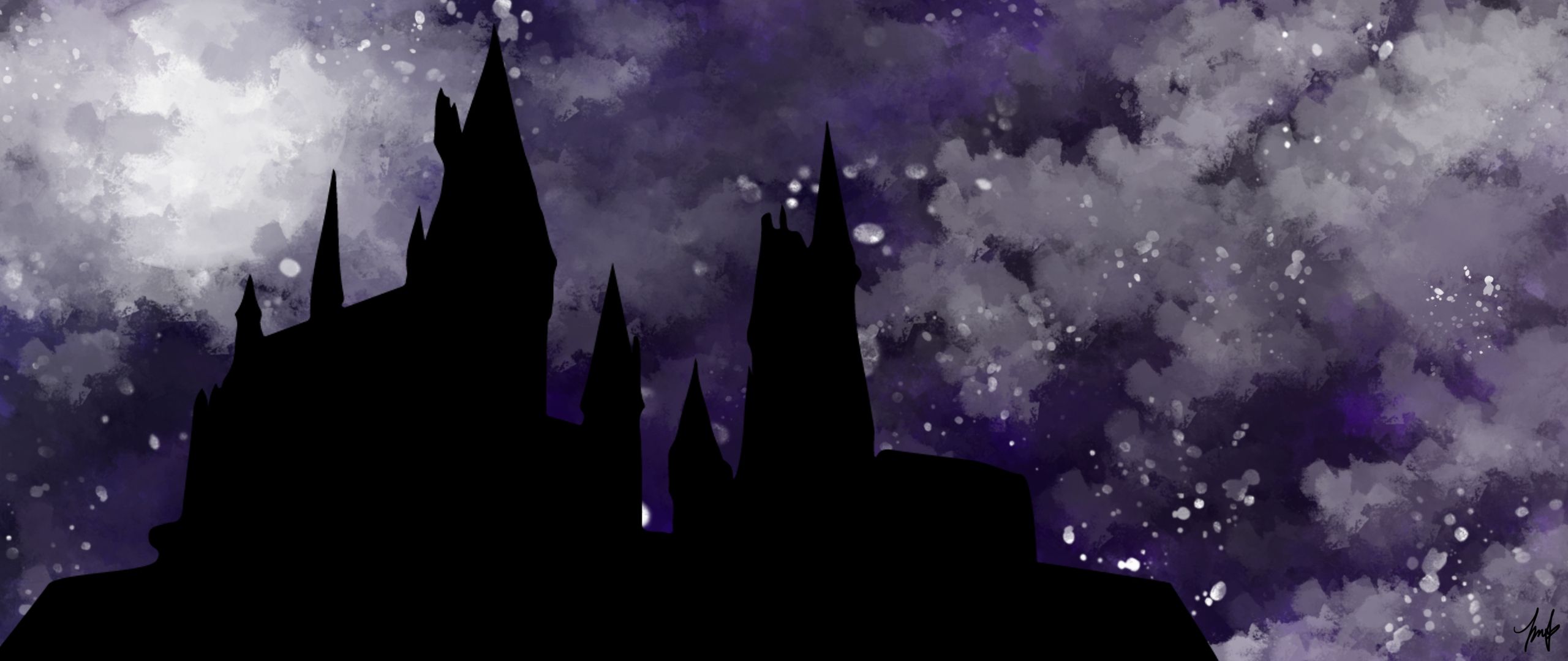 Hogwarts, Harry Potter, Schloss, Silhouette, Nachthimmel, Wolken, 2K, Laptop-Hintergrundbild