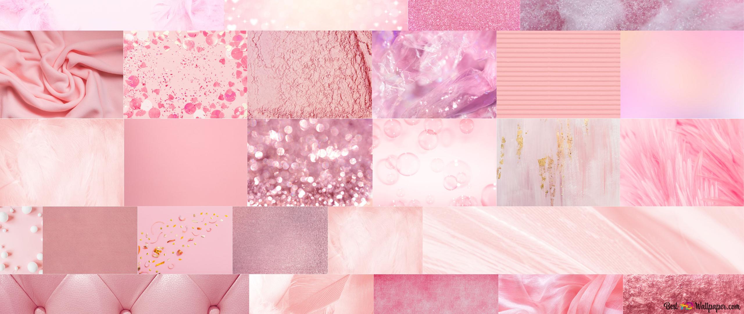 Collage, Rosa, Texturen, Glitzer, Ästhetik, 21:9, 2K-Hintergrundbild für den Desktop