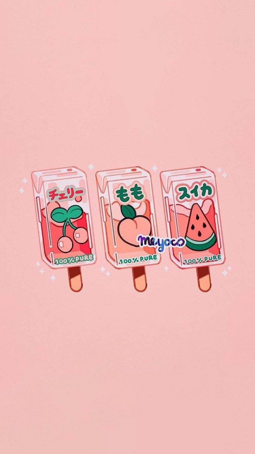 Eis am Stiel, Wassermelone, Kirsche, Kawaii, Rosa Hintergrund, Sperrbildschirm fürs iPhone