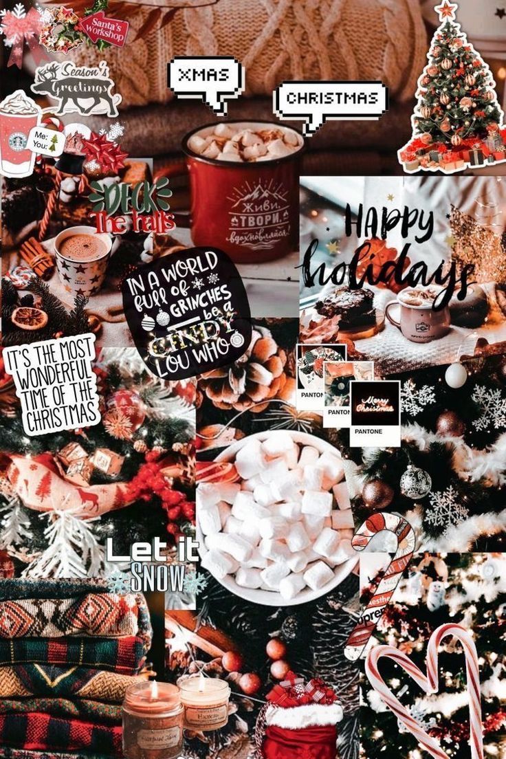 Collage, Heiße Schokolade, Happy Holidays, Rot, Gemütlich, Hintergrundbild fürs Handy