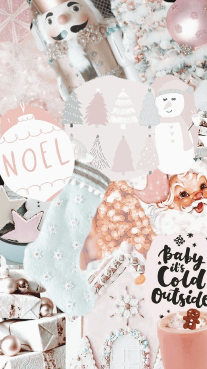 Collage, Noel, Baby It's Cold Outside, Rosa, Pastell, Strümpfe, Android-Hintergrundbild