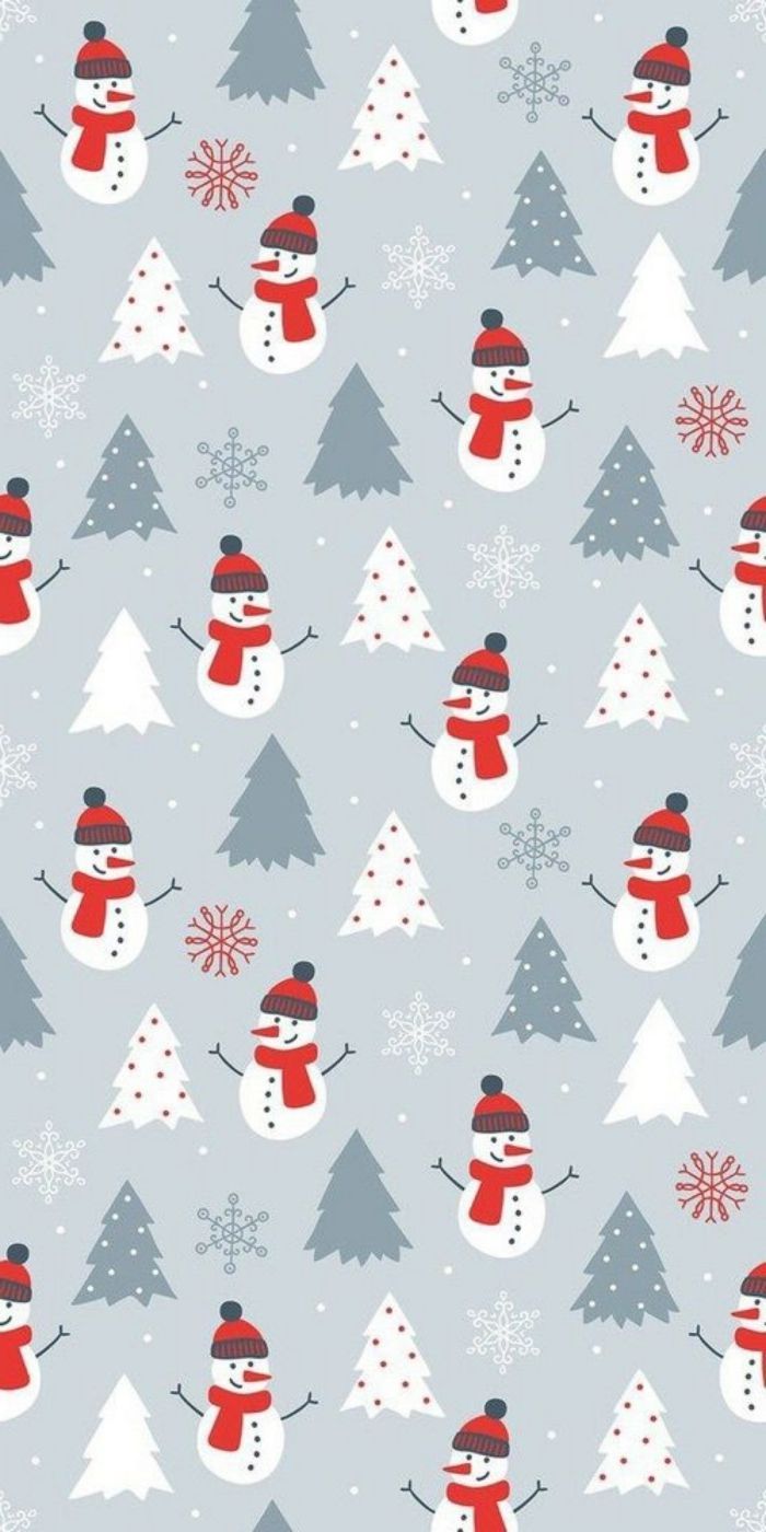 Schneemann, Tannenbäume, Muster, Hellblau, Illustration, Sperrbildschirm fürs iPhone