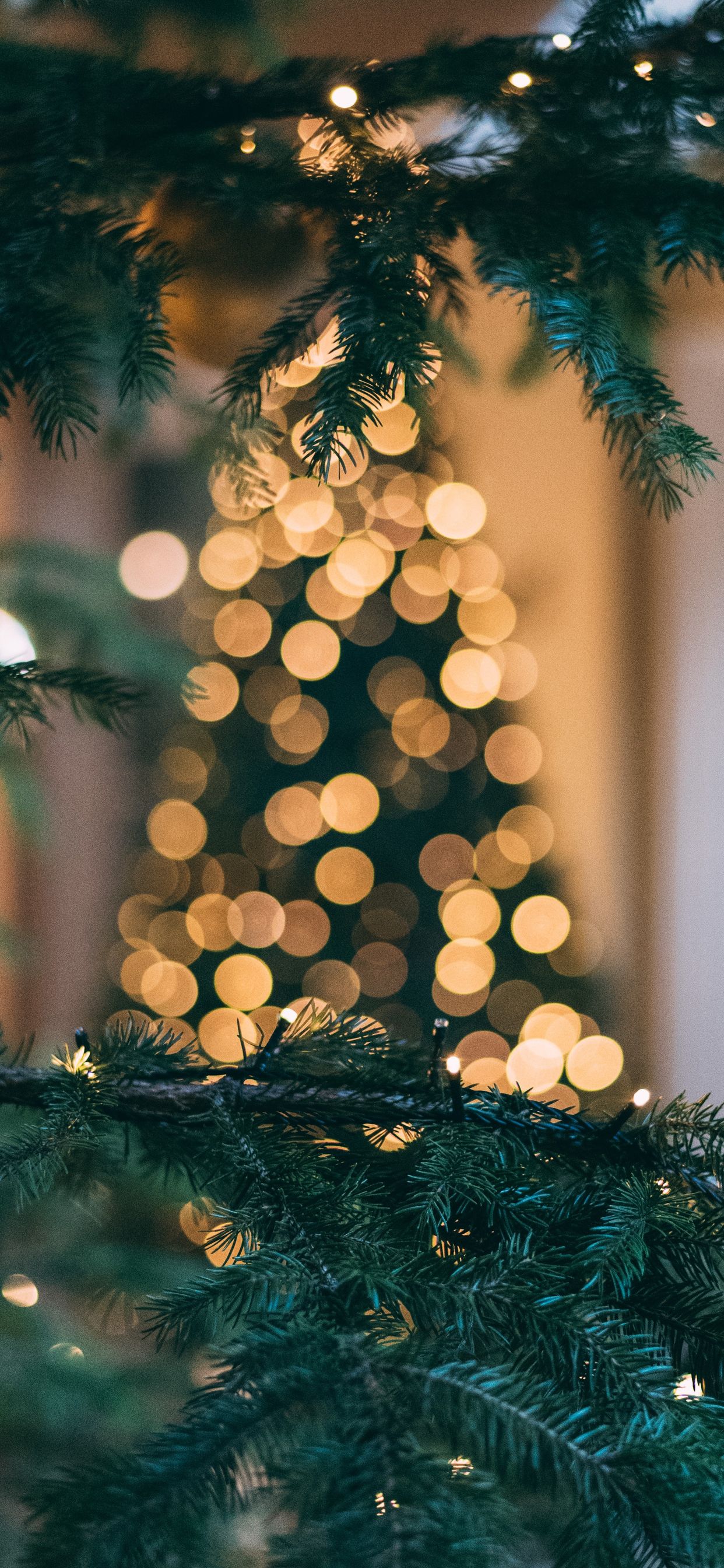 Weihnachtsbaum, Bokeh, Lichter, Tannenzweige, Unscharf, Full HD, Hintergrundbild fürs Handy