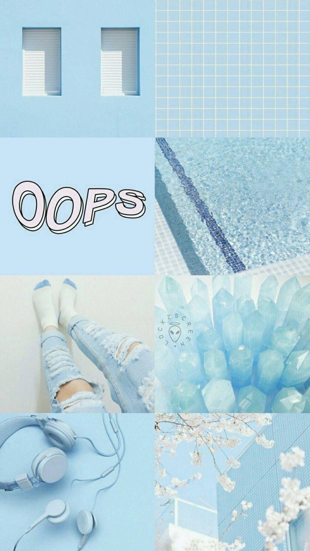 Collage, Oops, Schwimmbad, Pastellblau, Soft Aesthetic, Hochformat, 1080x1920, Handy-Hintergrund