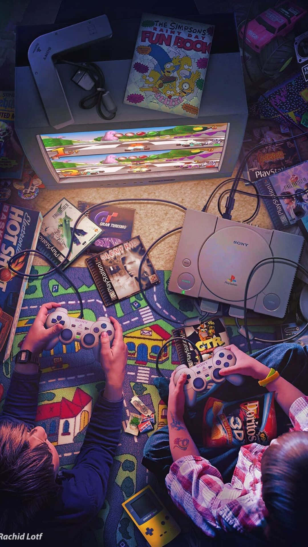 Gamer, Zimmer, Illustration, Gaming-Setup, Draufsicht, Full HD, Sperrbildschirm fürs iPhone