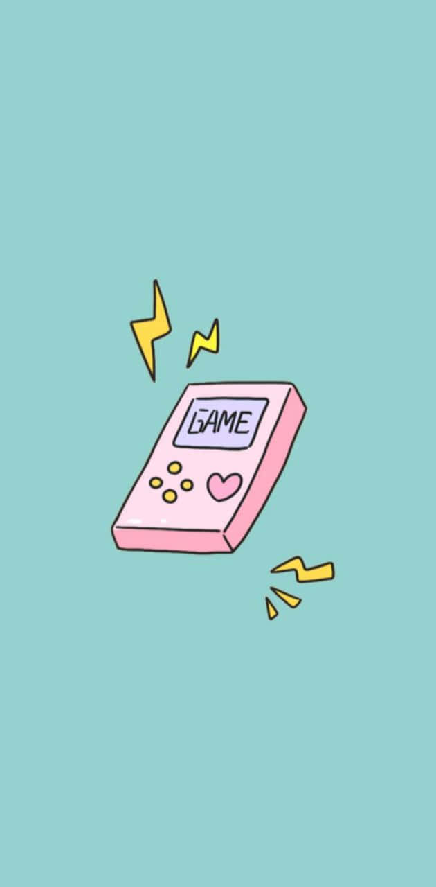 Game Boy, Herz, Blitze, Mintgrün, Kawaii, Illustration, Hochformat, Hintergrundbild fürs Smartphone