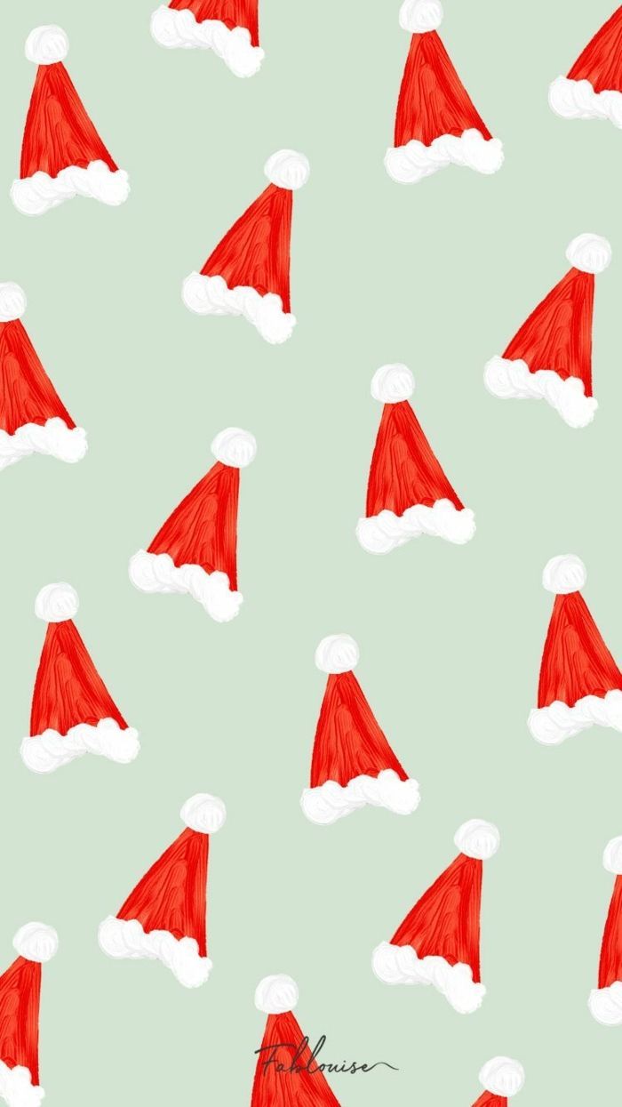 Weihnachtsmützen, Muster, Mintgrün, Rot, Hochformat, Hintergrundbild fürs Smartphone