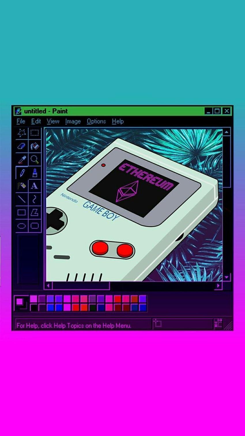 Game Boy, Retro-Fenster, Pixel-Art, Türkis, Pink, HD, Handy-Hintergrund im Hochformat