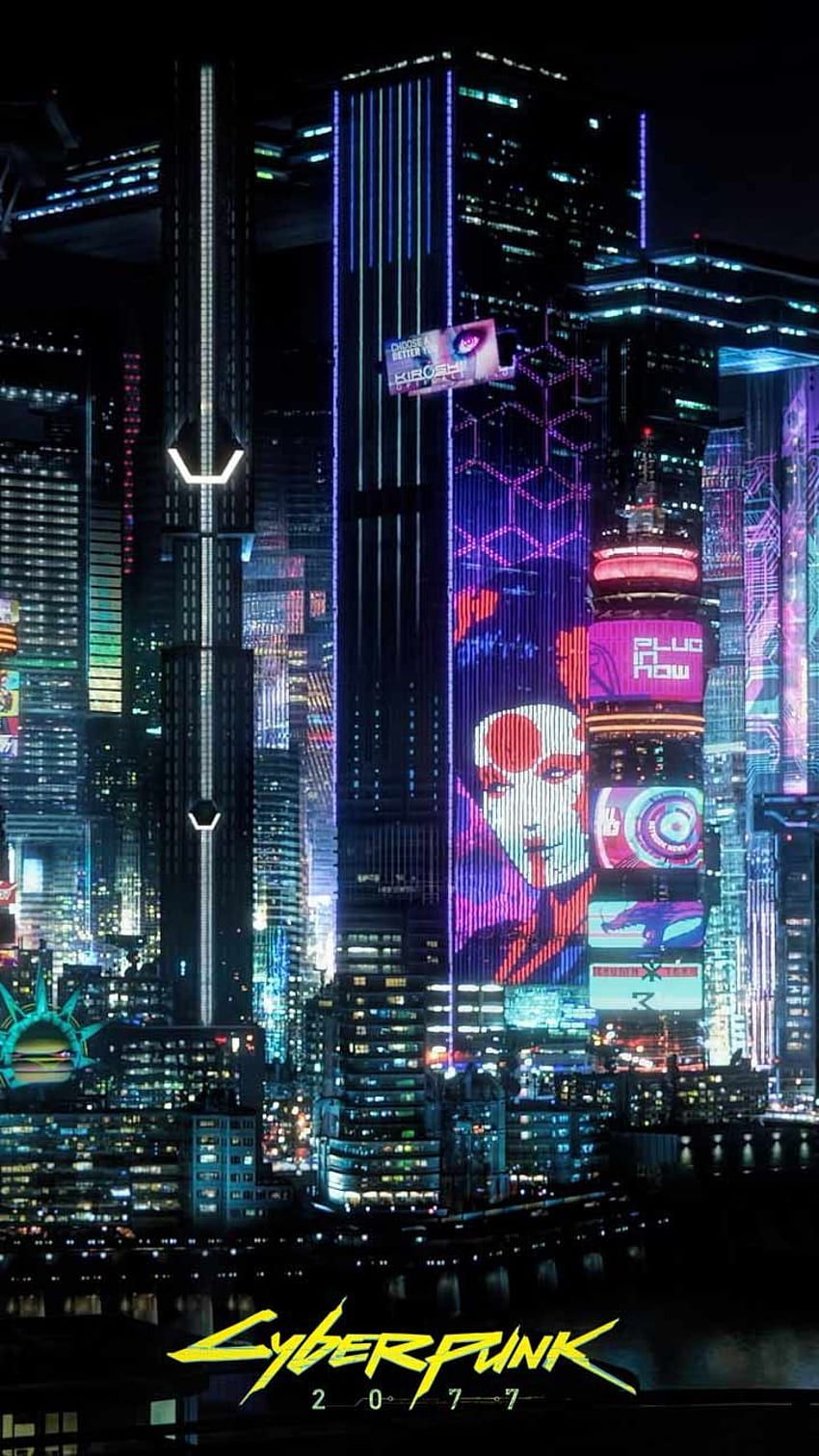 Cyberpunk 2077, Night City, Wolkenkratzer, Neon, Nacht, Hintergrundbild für iPhone und Android