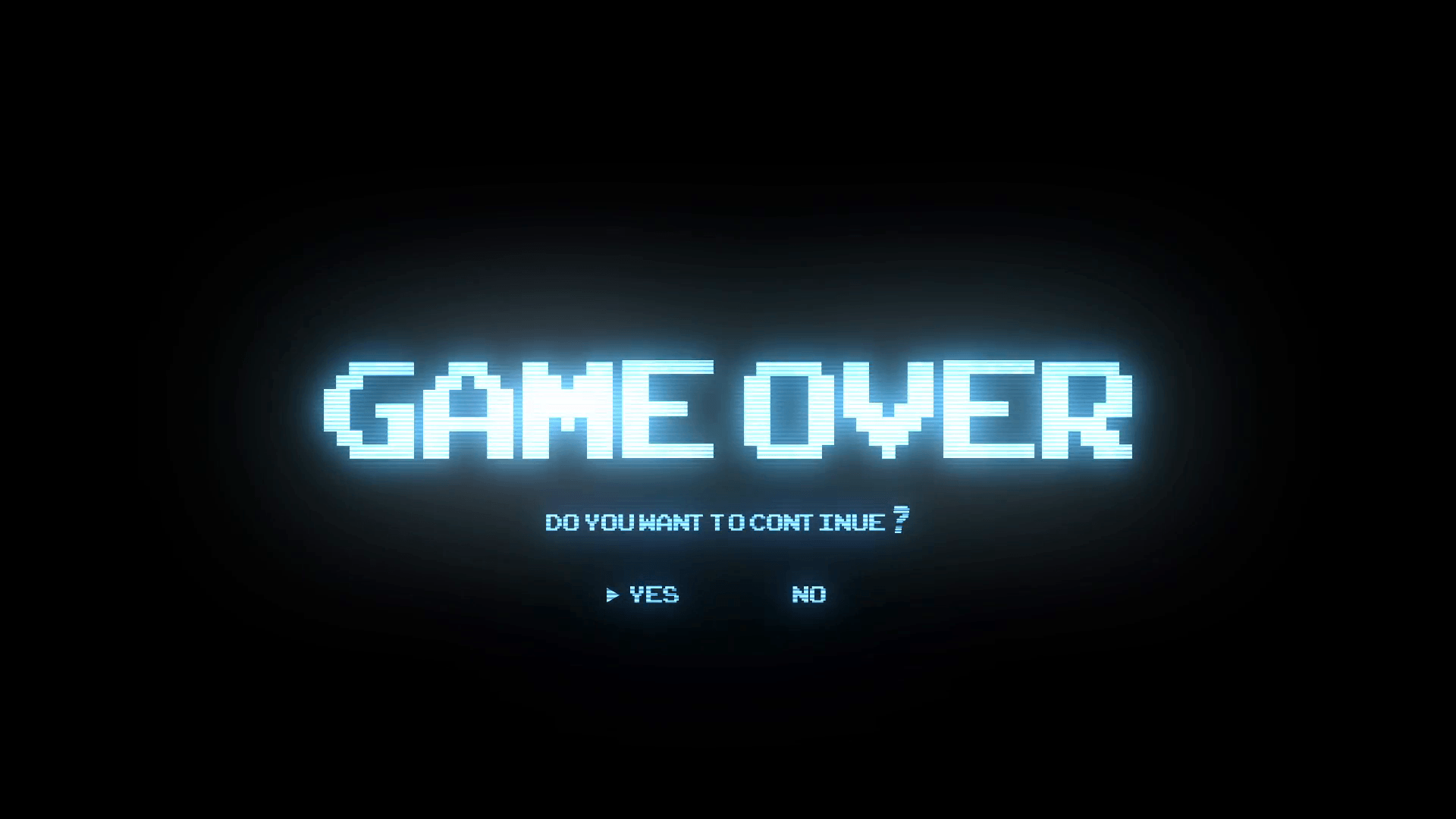 Game Over, Continue, Pixelschrift, Schwarzer Hintergrund, Leuchten, Full HD Wallpaper