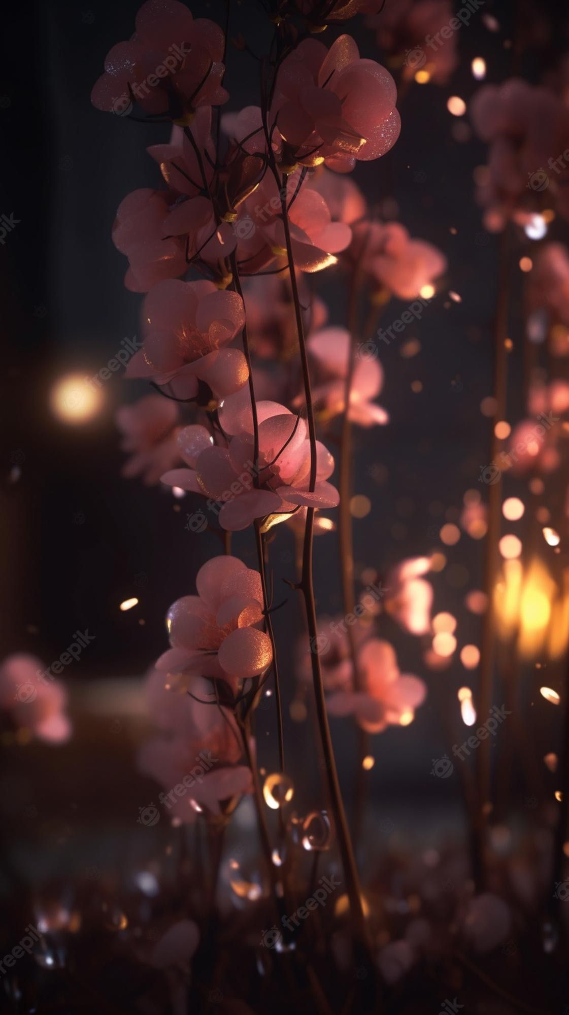 Rosa Blüten, Bokeh, Nacht, Lichter, Zweige, Full HD, Hintergrundbild fürs Handy