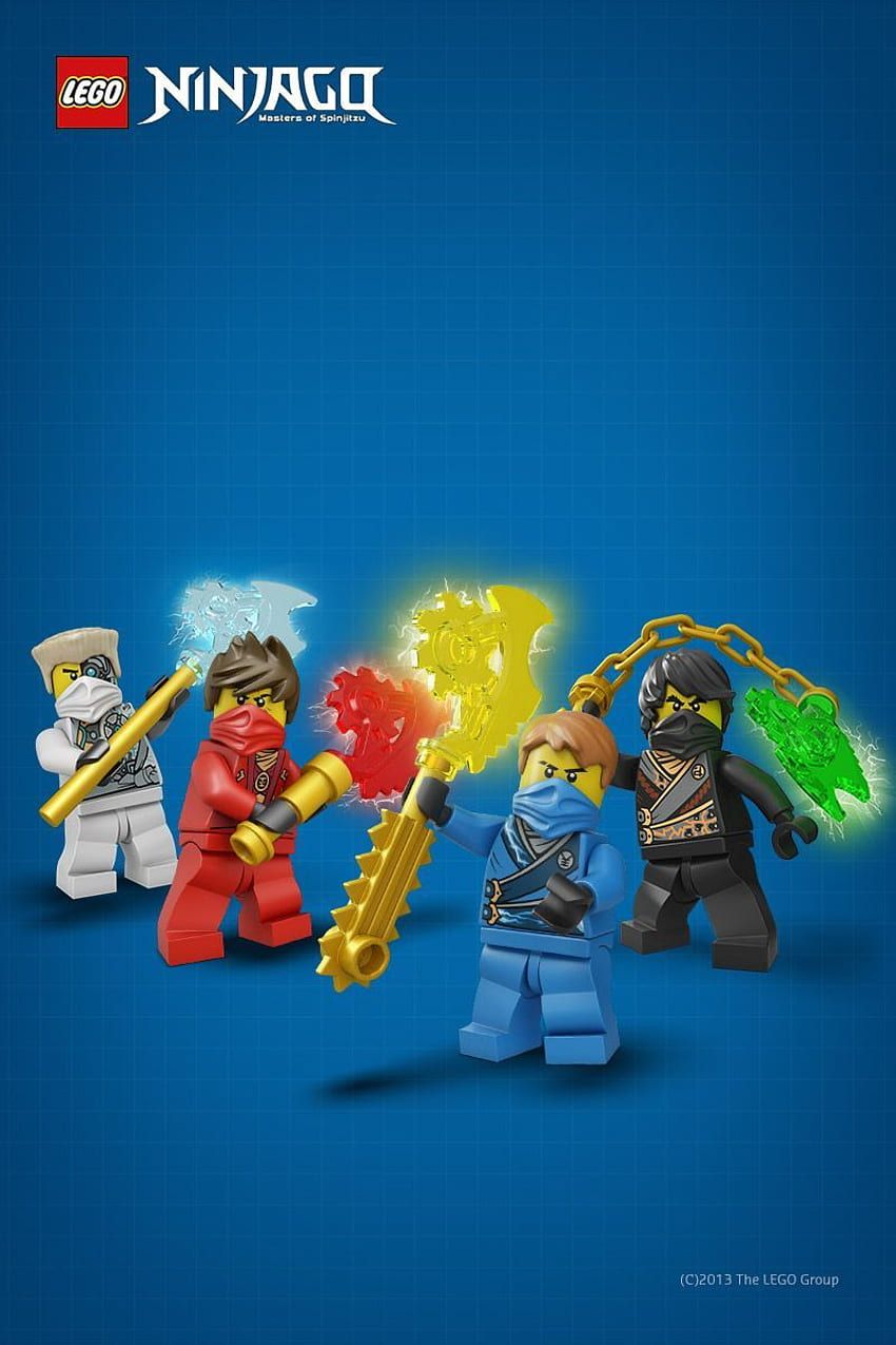 Lego Ninjago, Ninja-Team, Minifiguren, Elementarkräfte, Blauer Hintergrund, Sperrbildschirm fürs iPhone