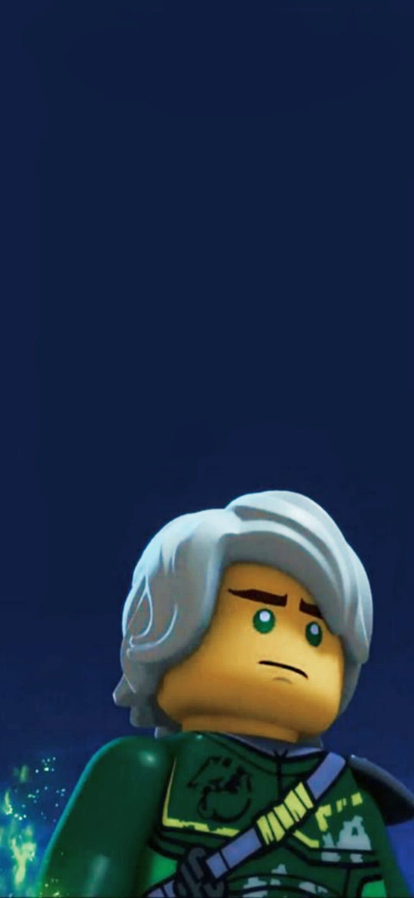 Lego Ninjago, Graue Haare, Grünes Gewand, Dunkelblau, Animation, HD, Handy-Hintergrundbild