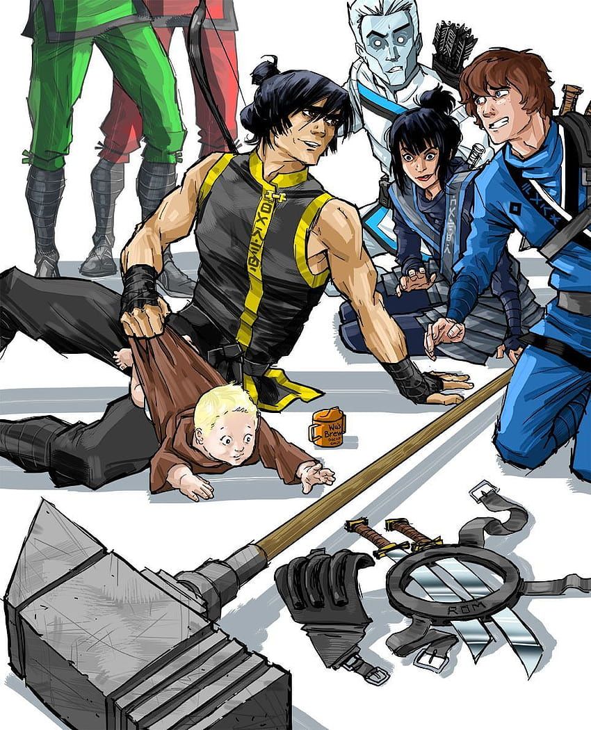 Ninjago, Comic-Stil, Ninjas, Hammer, Kampf, HD, Hintergrundbild fürs Tablet
