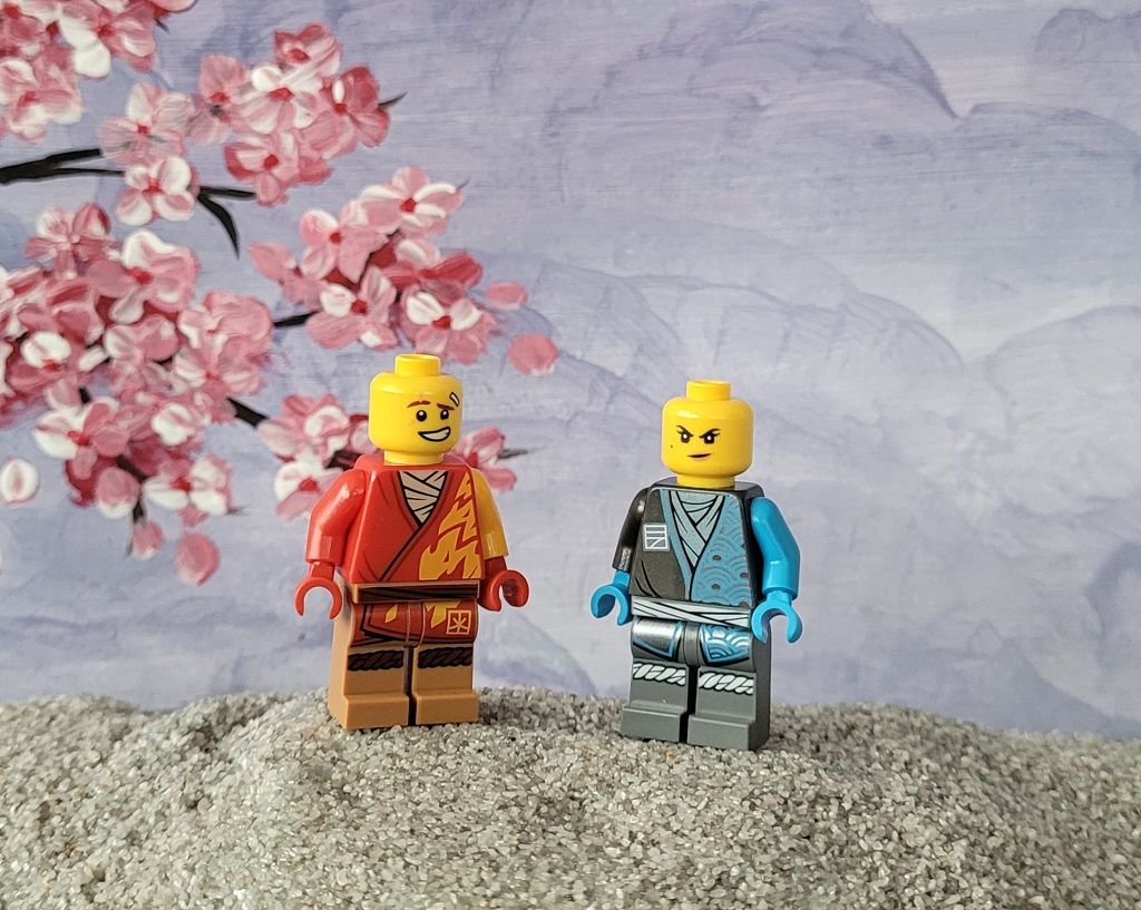 Kai, Zane, Minifiguren, Kirschblüten, Sand, Lego, Hintergrund