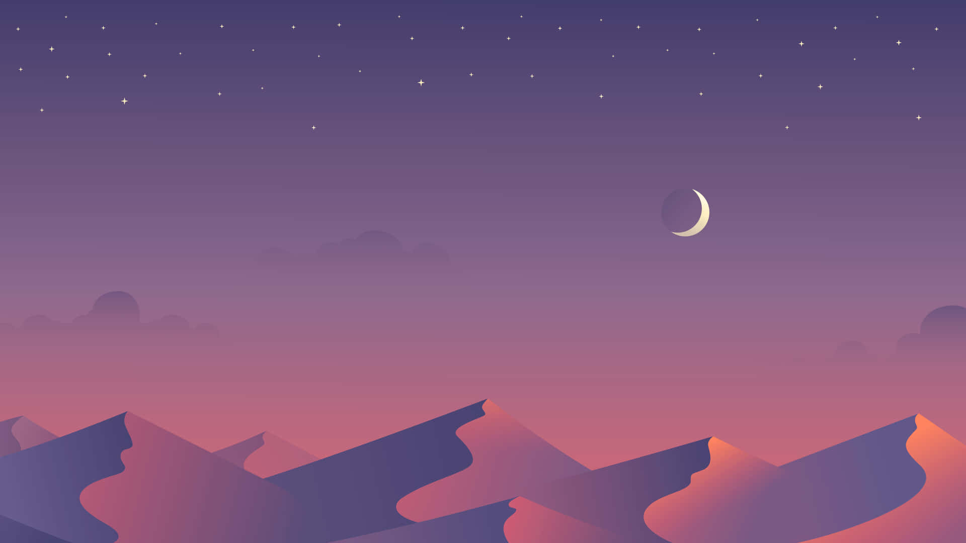 Wüste, Sanddünen, Mondsichel, Lila Himmel, Minimalistisch, 1920x1080, PC-Hintergrundbild