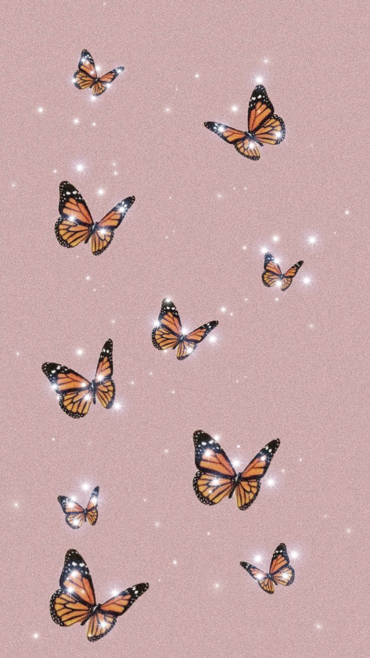 Monarchfalter, Altrosa Hintergrund, Glitzer, Pastell, Minimalistisch, Sperrbildschirm fürs iPhone