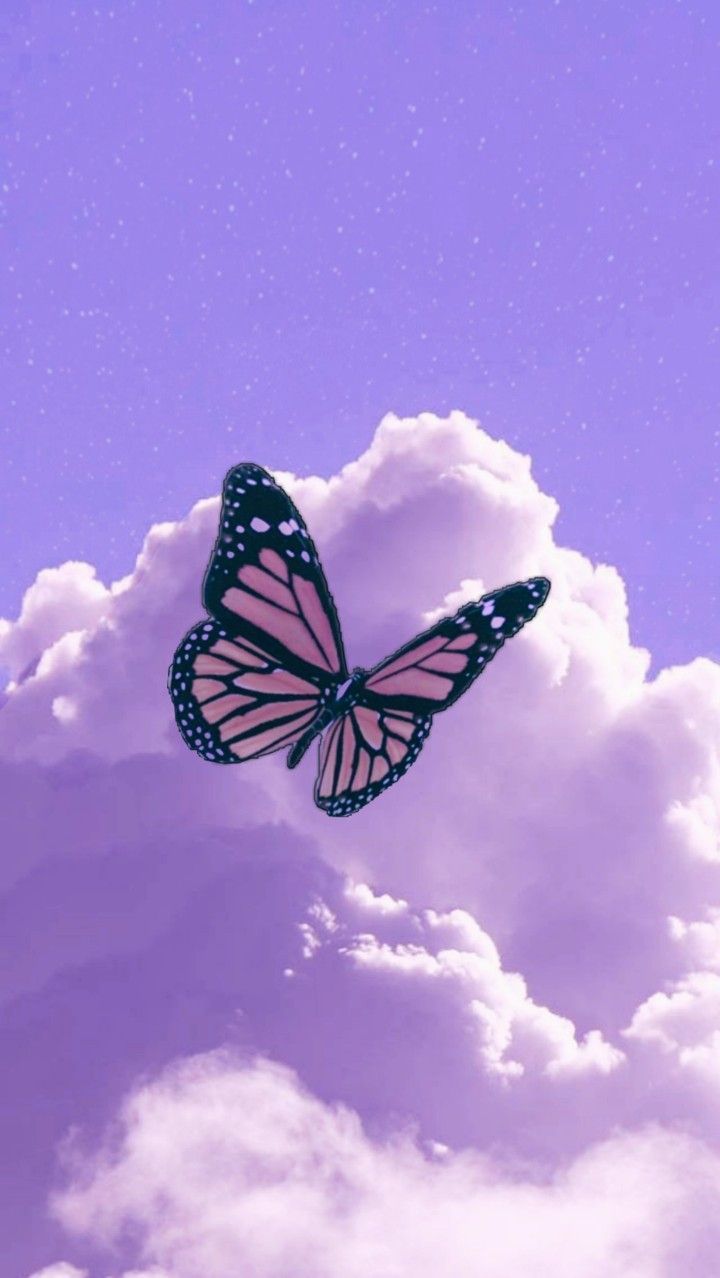 Schmetterling, Lila Himmel, Wolken, Pastell, Ästhetik, HD, Handy-Hintergrund im Hochformat