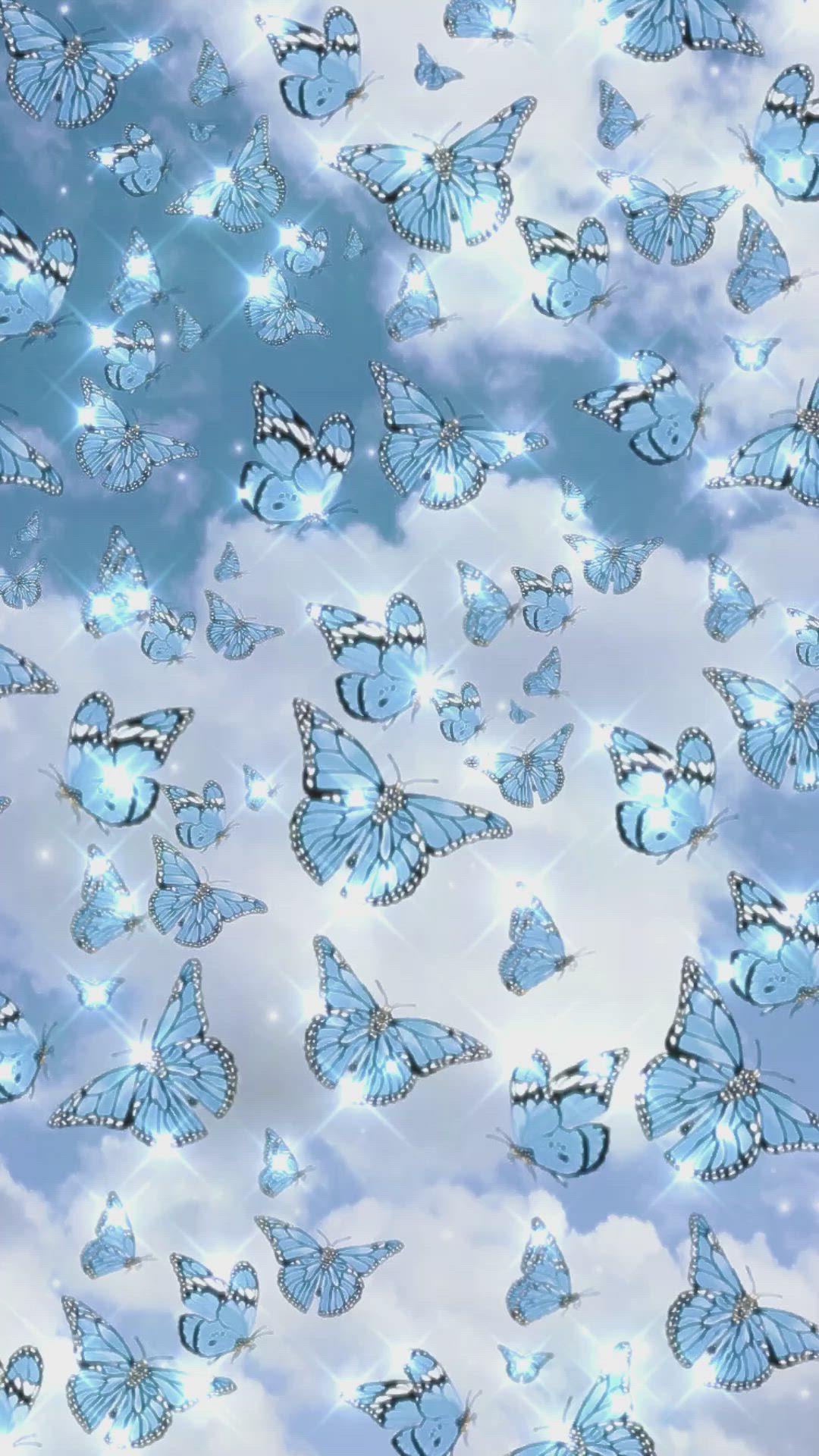 Blaue Schmetterlinge, Glitzer, Hellblau, Schwarm, Muster, 1080x1920, Handy-Hintergrund