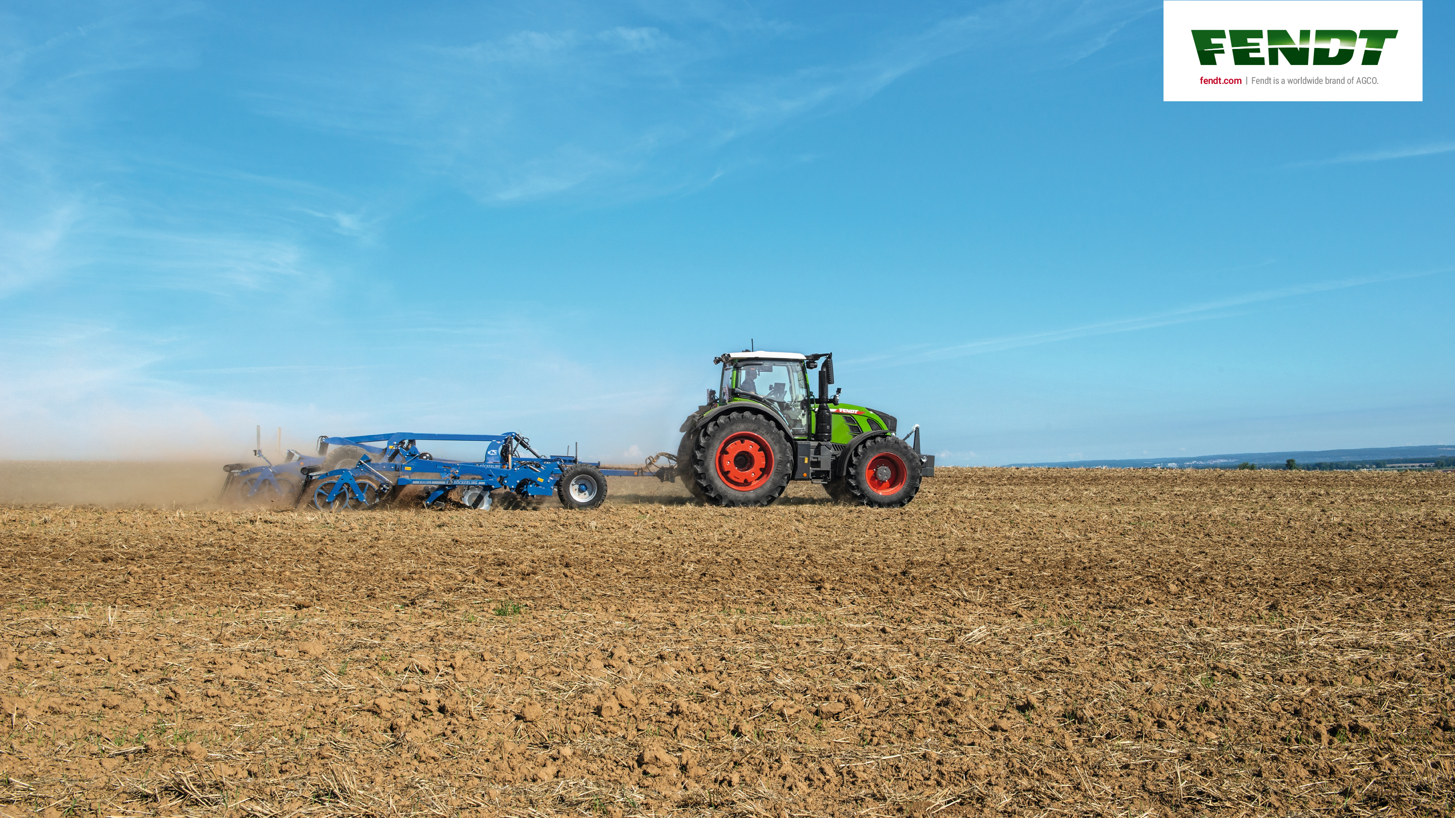 Fendt, Traktor, Grubber, Acker, Blauer Himmel, 2K, Hintergrundbild für den PC