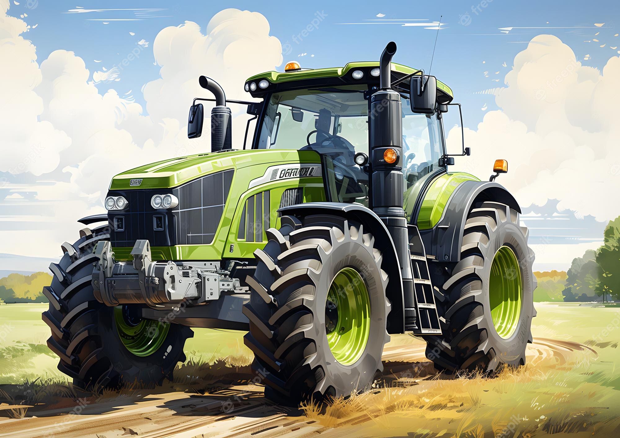 Traktor, Illustration, Grün, Wolken, Feldweg, Full HD, Desktop-Hintergrund für Windows