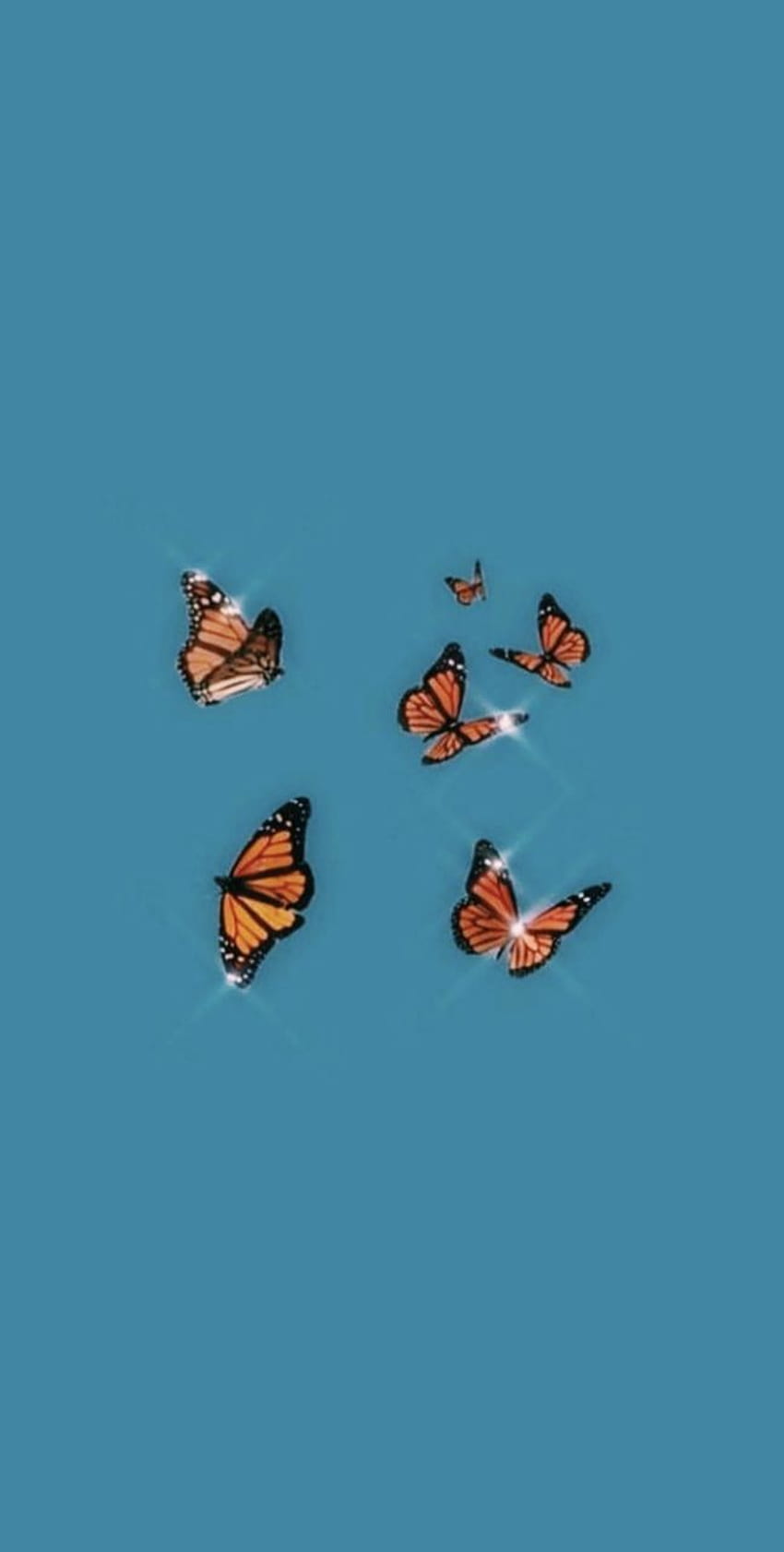 Monarchfalter, Petrolblauer Hintergrund, Minimalismus, Kleine Gruppe, Orange, Sperrbildschirm