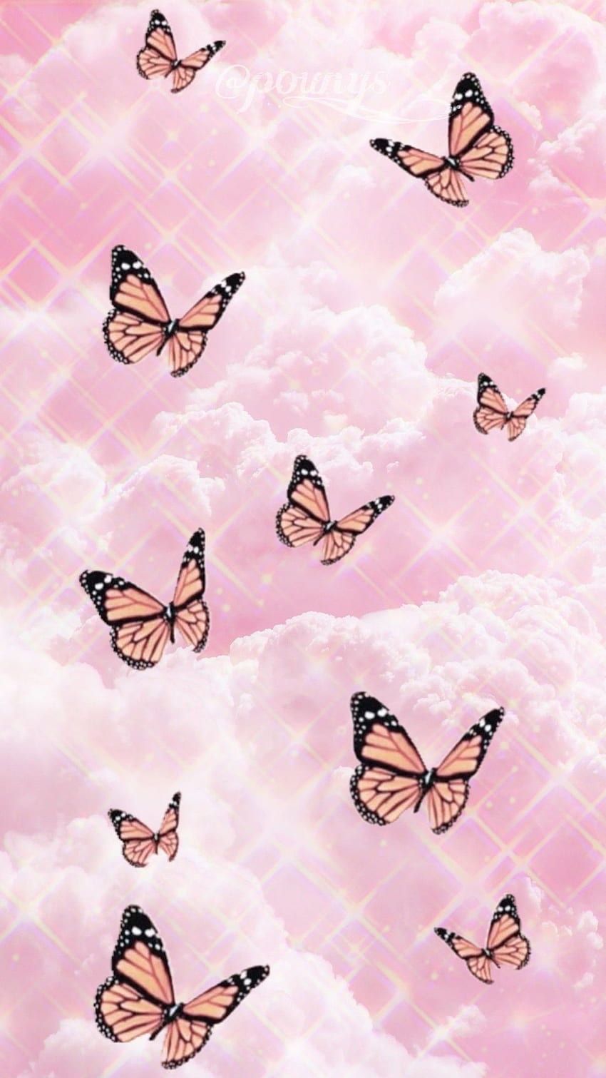 Schmetterlinge, Rosa Wolken, Pastell, Glitzer, Ästhetik, HD, iPhone-Hintergrundbild