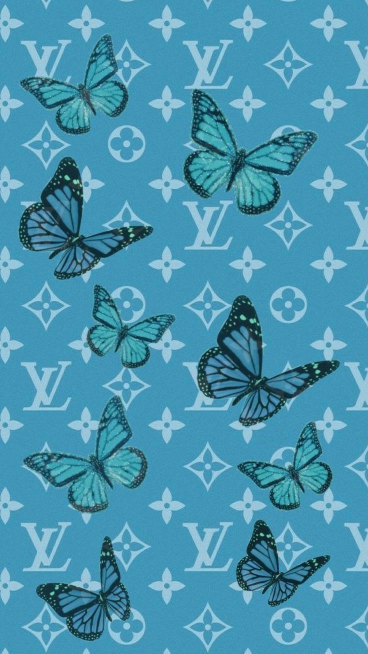 Louis Vuitton, Monogramm, Blaue Schmetterlinge, Türkis, Muster, HD, Handy-Hintergrund