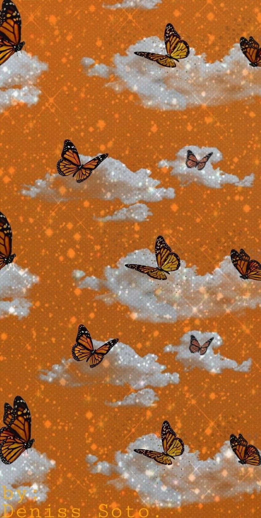 Monarchfalter, Orange, Wolken, Glitzer, Collage, HD, Hintergrundbild fürs Handy
