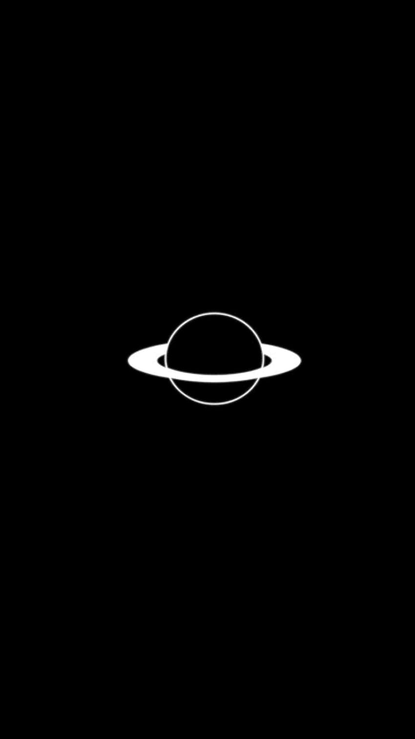 Saturn, Planet, Schwarzer Hintergrund, Minimalistisch, Strichzeichnung, Sperrbildschirm fürs iPhone