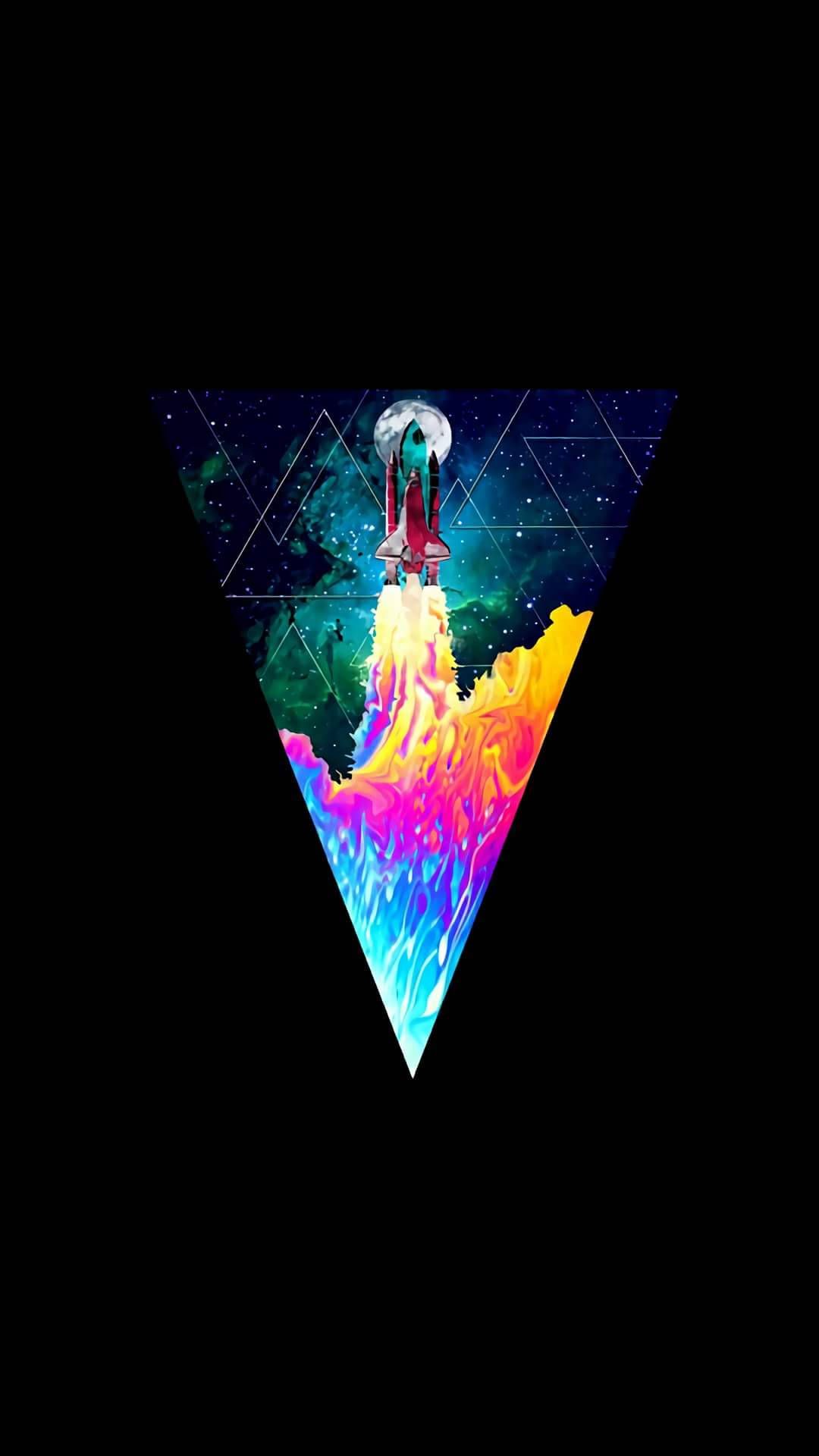Dreieck, Bunte Explosion, Schwarzer Hintergrund, Geometrisch, Digitale Kunst, Sperrbildschirm