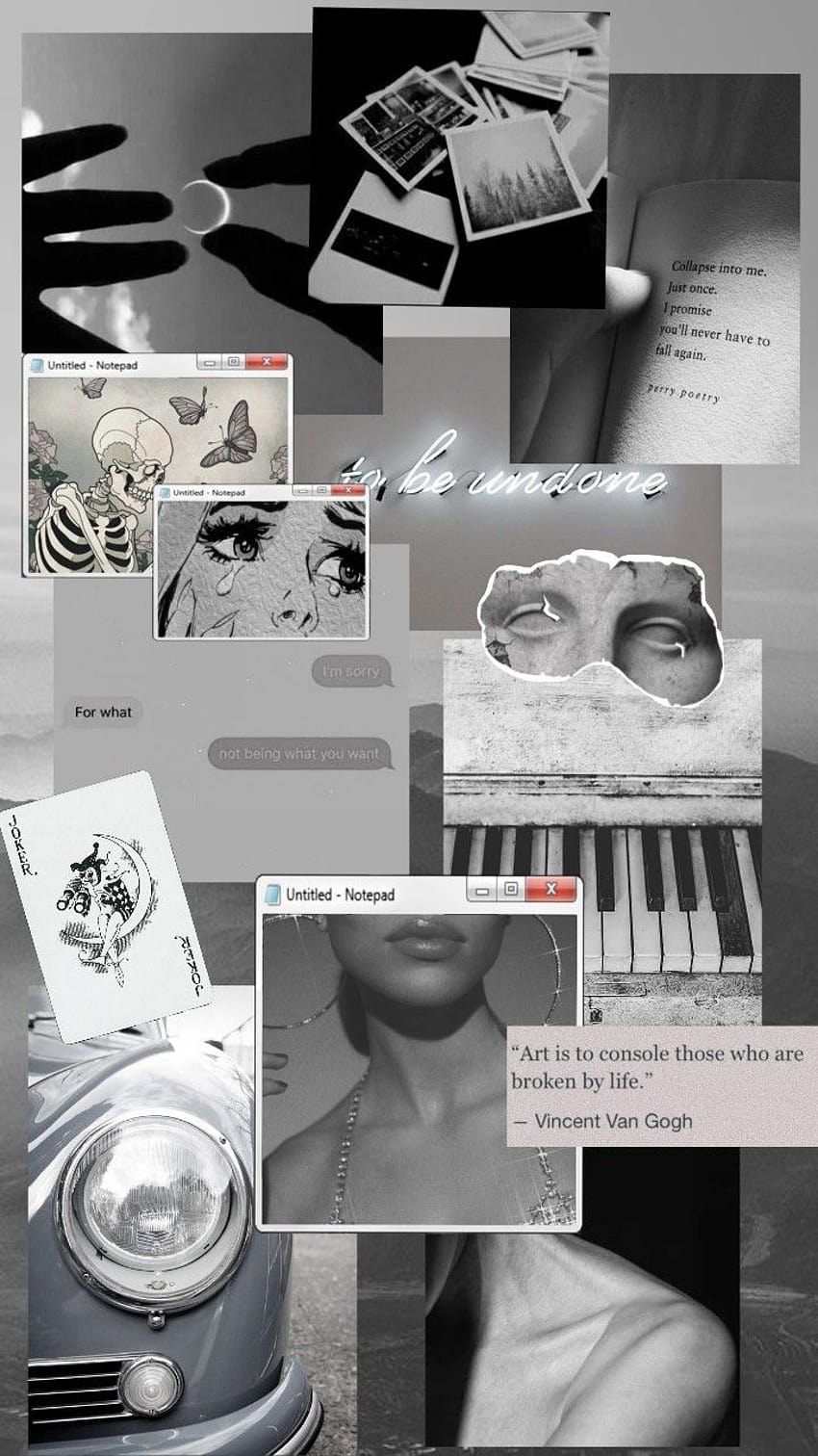 Collage, Schwarz-Weiß, Ästhetik, Fotos, Melancholie, Hochformat, Hintergrundbild fürs Smartphone