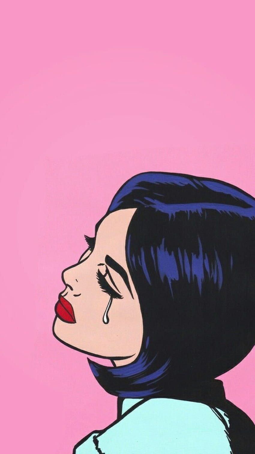 Weinende Frau, Pop-Art, Comic, Tränen, Rosa Hintergrund, Sperrbildschirm fürs iPhone