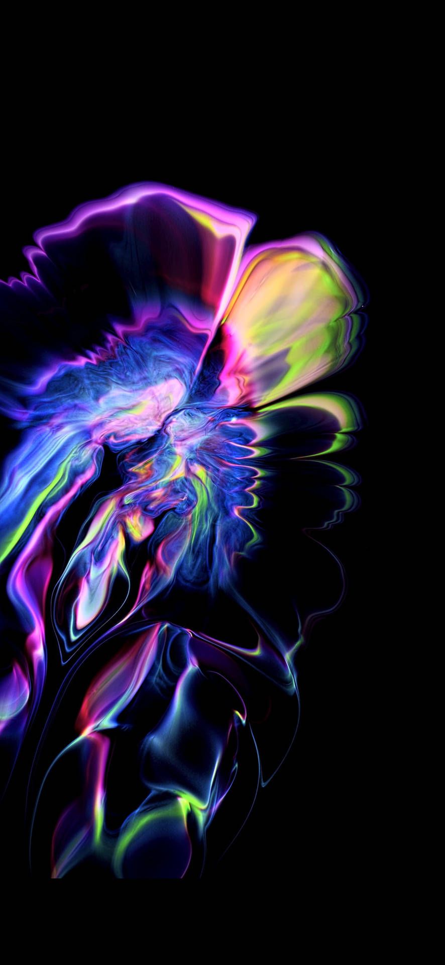 Abstrakte Form, Neonfarben, Holografisch, Schwarzer Hintergrund, Fließend, Sperrbildschirm fürs iPhone
