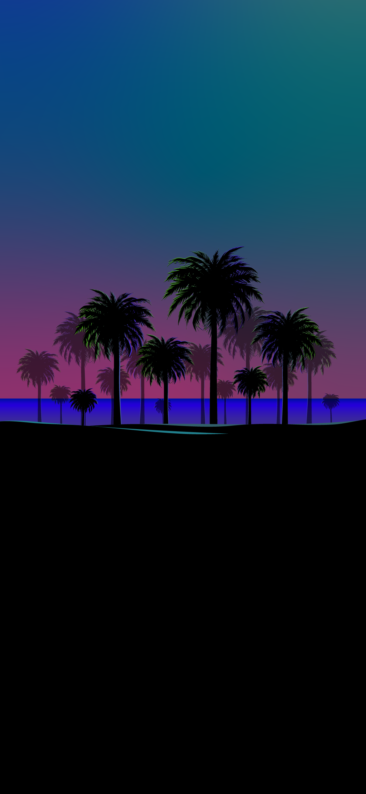 Palmen, Silhouette, Dämmerung, Farbverlauf, Minimalistisch, Full HD, iPhone-Hintergrundbild
